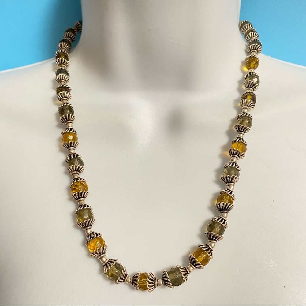 Glass Beads With Silver Decorative Bead Caps Heavy Necklace